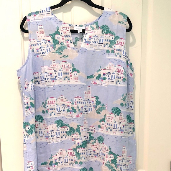 J. Jill Dresses Jjill Light Blue Toile Print Split Neck Aline Linen